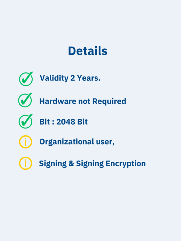 Buy Document Signer with Efiling Infotech Pvt. Ltd. Hear You can se the technical details of the DSC.