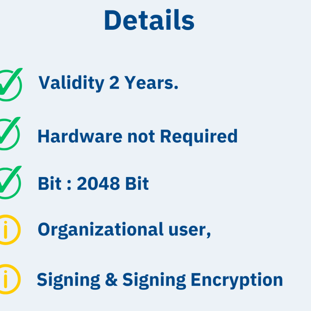 Buy Document Signer with Efiling Infotech Pvt. Ltd. Hear You can se the technical details of the DSC.