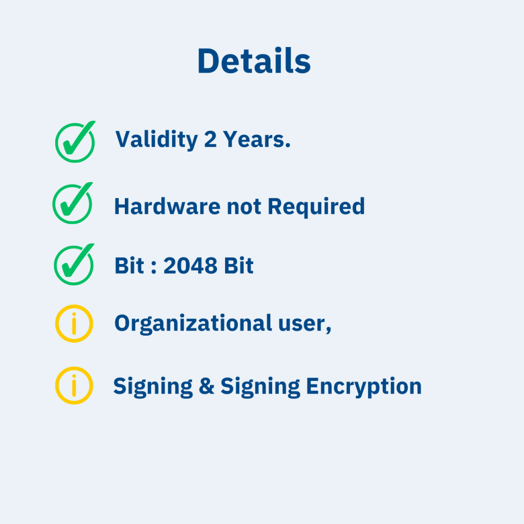 Buy Document Signer with Efiling Infotech Pvt. Ltd. Hear You can se the technical details of the DSC.